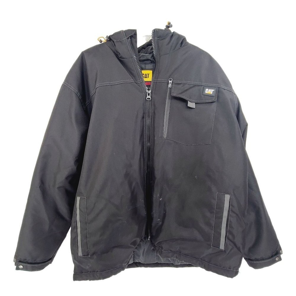 CAT Men's Zip Up Heavy Hooded Coat Black Size 2XL